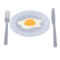 oeuf au plat sur une assiette avec une fourchette et un couteau, illustration vectorielle de couleur en style cartoon vecteur