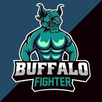 création de mascotte de logo esport buffalo fighter vecteur