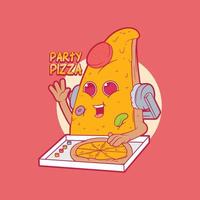 personnage de pizza dj jouant illustration vectorielle de musique. concepts de conception de nourriture, de publicité et de musique. vecteur