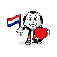 mascotte, dessin animé, football, amour, pays-bas, drapeau, conception vecteur