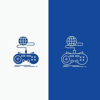 Jeu. jeu. l'Internet. multijoueur. ligne en ligne et bouton web glyphe dans une bannière verticale de couleur bleue pour ui et ux. site web ou application mobile vecteur