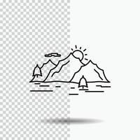 Montagne. colline. paysage. la nature. icône de ligne d'arbre sur fond transparent. illustration vectorielle icône noire vecteur
