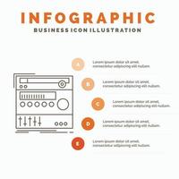 étagère. composant. module. du son. modèle d'infographie de studio pour le site Web et la présentation. icône grise de ligne avec illustration vectorielle de style infographie orange vecteur