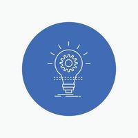 ampoule. développer. idée. innovation. icône de ligne blanche claire sur fond de cercle. illustration d'icône vectorielle vecteur