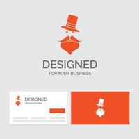 modèle de logo d'entreprise pour moustache. branché. movember. Père Noël. chapeau. cartes de visite orange avec modèle de logo de marque. vecteur