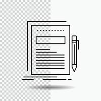 Entreprise. document. dossier. papier. icône de ligne de présentation sur fond transparent. illustration vectorielle icône noire vecteur