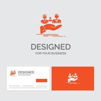 modèle de logo d'entreprise pour l'assurance. santé. famille. la vie. main. cartes de visite orange avec modèle de logo de marque. vecteur