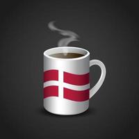 drapeau danemark imprimé sur une tasse de café chaud vecteur