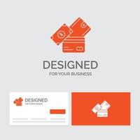 modèle de logo d'entreprise pour carte de crédit. argent. devise. dollar. porte monnaie. cartes de visite orange avec modèle de logo de marque. vecteur