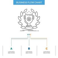 décerner. Coupe. prix. récompense. conception d'organigramme d'affaires de victoire avec 3 étapes. icône de ligne pour le modèle d'arrière-plan de présentation place pour le texte vecteur