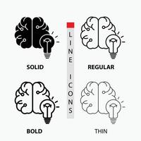 idée. Entreprise. cerveau. dérange. icône d'ampoule en mince. habituel. ligne en gras et style de glyphe. illustration vectorielle vecteur