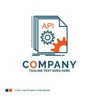 API. application. codage. développeur. conception de logo de logiciel. design de nom de marque bleu et orange. place pour le slogan. modèle de logo d'entreprise. vecteur