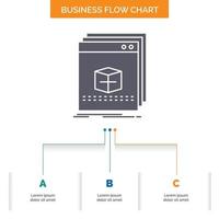 Logiciel. application. application. dossier. conception d'organigramme d'affaires de programme avec 3 étapes. icône de glyphe pour la place du modèle d'arrière-plan de présentation pour le texte. vecteur