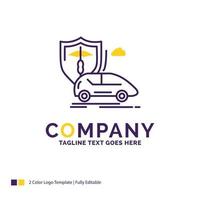 création de logo de nom de société pour voiture. main. Assurance. le transport. sécurité. conception de nom de marque violet et jaune avec place pour le slogan. modèle de logo créatif pour petites et grandes entreprises. vecteur