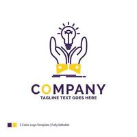 création de logo de nom d'entreprise pour l'idée. idées. Créatif. partager. mains. conception de nom de marque violet et jaune avec place pour le slogan. modèle de logo créatif pour petites et grandes entreprises. vecteur