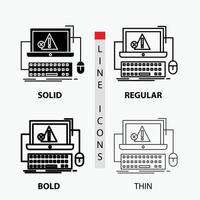 l'ordinateur. crash. Erreur. échec. icône du système en mince. habituel. ligne en gras et style de glyphe. illustration vectorielle vecteur