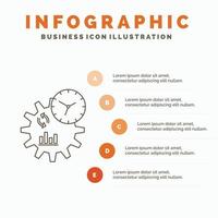 Entreprise. ingénierie. la gestion. traiter le modèle d'infographie pour le site Web et la présentation. icône grise de ligne avec illustration vectorielle de style infographie orange vecteur