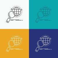 global. globe. loupe. rechercher. icône du monde sur divers arrière-plans. conception de style de ligne. conçu pour le web et l'application. illustration vectorielle eps 10 vecteur