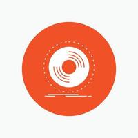 disque. dj. phonographe. enregistrement. icône de glyphe blanc vinyle en cercle. illustration de bouton de vecteur