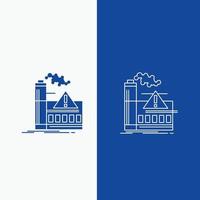 la pollution. usine. air. alerte. ligne de l'industrie et bouton web glyphe en bannière verticale de couleur bleue pour ui et ux. site web ou application mobile vecteur