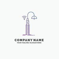 lumières. rue. Wifi. intelligent. modèle de logo d'entreprise violet de technologie. place pour le slogan vecteur