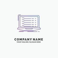 API. application. codage. développeur. modèle de logo d'entreprise violet pour ordinateur portable. place pour le slogan vecteur