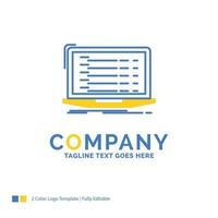 API. application. codage. développeur. modèle de logo d'entreprise bleu jaune pour ordinateur portable. lieu de modèle de conception créative pour le slogan. vecteur