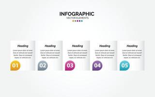 modèle de conception d'infographie horizontale d'entreprise avec des icônes et 5 cinq options ou étapes. vecteur