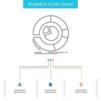 une analyse. analytique. Entreprise. diagramme. diagramme à secteurs conception de diagramme de flux d'affaires avec 3 étapes. icône de ligne pour le modèle d'arrière-plan de présentation place pour le texte vecteur