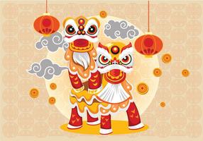 Chinesse lion dance and couple vector