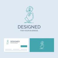 recrutement. chercher. trouver. ressource humaine. symbole d'icône de ligne de logo d'entreprise de personnes pour votre entreprise. cartes de visite turquoise avec modèle de logo de marque vecteur