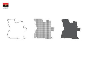 3 versions du vecteur de la ville de la carte angola par un style de simplicité de contour noir fin, un style de point noir et un style d'ombre sombre. le tout sur fond blanc.