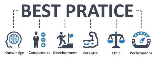 icône de la meilleure pratique - illustration vectorielle . meilleur, pratique, compétence, développement, connaissance, potentiel, éthique, performance, infographie, modèle, présentation, concept, bannière, jeu d'icônes, icônes. vecteur