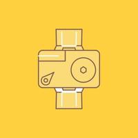 caméra. action. numérique. vidéo. icône remplie de ligne plate photo. beau bouton logo sur fond jaune pour ui et ux. site web ou application mobile vecteur