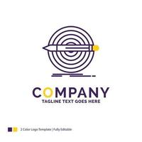 création de logo de nom de société pour la conception. objectif. crayon. Positionner. cible. conception de nom de marque violet et jaune avec place pour le slogan. modèle de logo créatif pour petites et grandes entreprises. vecteur