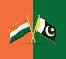 Conception du drapeau du 14 août et du 15 août 75 ans. le pakistan et l'inde ont croisé l'illustration vectorielle des drapeaux. vecteur