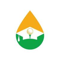 icône de vecteur de logo de concept de forme de baisse d'académie de golf. chapeau de graduation et création de logo de balle de golf. élément de conception de logo d'icône d'école de golf.