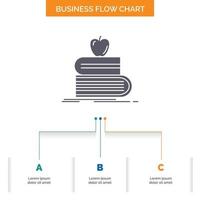 retour à l'école. école. étudiant. livres. conception d'organigramme d'entreprise apple en 3 étapes. icône de glyphe pour la place du modèle d'arrière-plan de présentation pour le texte. vecteur