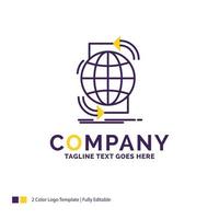 création du logo du nom de l'entreprise pour la connectivité. global. l'Internet. réseau. la toile. conception de nom de marque violet et jaune avec place pour le slogan. modèle de logo créatif pour petites et grandes entreprises. vecteur