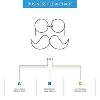 moustache. branché. movember. lunettes. conception d'organigramme d'affaires d'hommes avec 3 étapes. icône de ligne pour le modèle d'arrière-plan de présentation place pour le texte vecteur