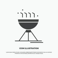 cuisson barbecue. camping. aliments. icône de gril. symbole gris de vecteur de glyphe pour ui et ux. site web ou application mobile