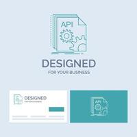 API. application. codage. développeur. symbole d'icône de ligne de logo d'entreprise de logiciel pour votre entreprise. cartes de visite turquoise avec modèle de logo de marque vecteur