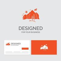 modèle de logo d'entreprise pour la colline. paysage. la nature. Montagne. arbre. cartes de visite orange avec modèle de logo de marque. vecteur