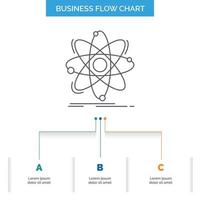 atome. la science. chimie. la physique. conception d'organigramme de l'activité nucléaire en 3 étapes. icône de ligne pour le modèle d'arrière-plan de présentation place pour le texte vecteur