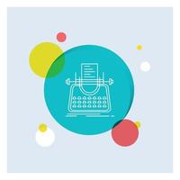 article. Blog. histoire. machine à écrire. écrivain ligne blanche icône cercle coloré fond vecteur