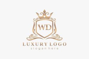 modèle de logo de luxe royal lettre initiale wd en art vectoriel pour restaurant, redevance, boutique, café, hôtel, héraldique, bijoux, mode et autres illustrations vectorielles.