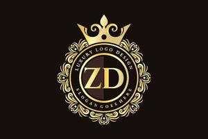 zd lettre initiale or calligraphique féminin floral monogramme héraldique dessiné à la main style vintage antique luxe logo design vecteur premium