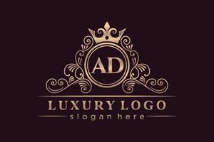 ad lettre initiale or calligraphique féminin floral dessiné à la main héraldique monogramme antique vintage style luxe logo design prime vecteur