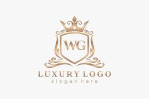 modèle de logo de luxe royal de lettre wg initiale dans l'art vectoriel pour le restaurant, la royauté, la boutique, le café, l'hôtel, l'héraldique, les bijoux, la mode et d'autres illustrations vectorielles.