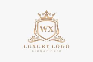 modèle de logo de luxe royal de lettre wx initiale dans l'art vectoriel pour le restaurant, la royauté, la boutique, le café, l'hôtel, l'héraldique, les bijoux, la mode et d'autres illustrations vectorielles.